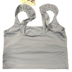 Gray Women's Ruffled Strap Top